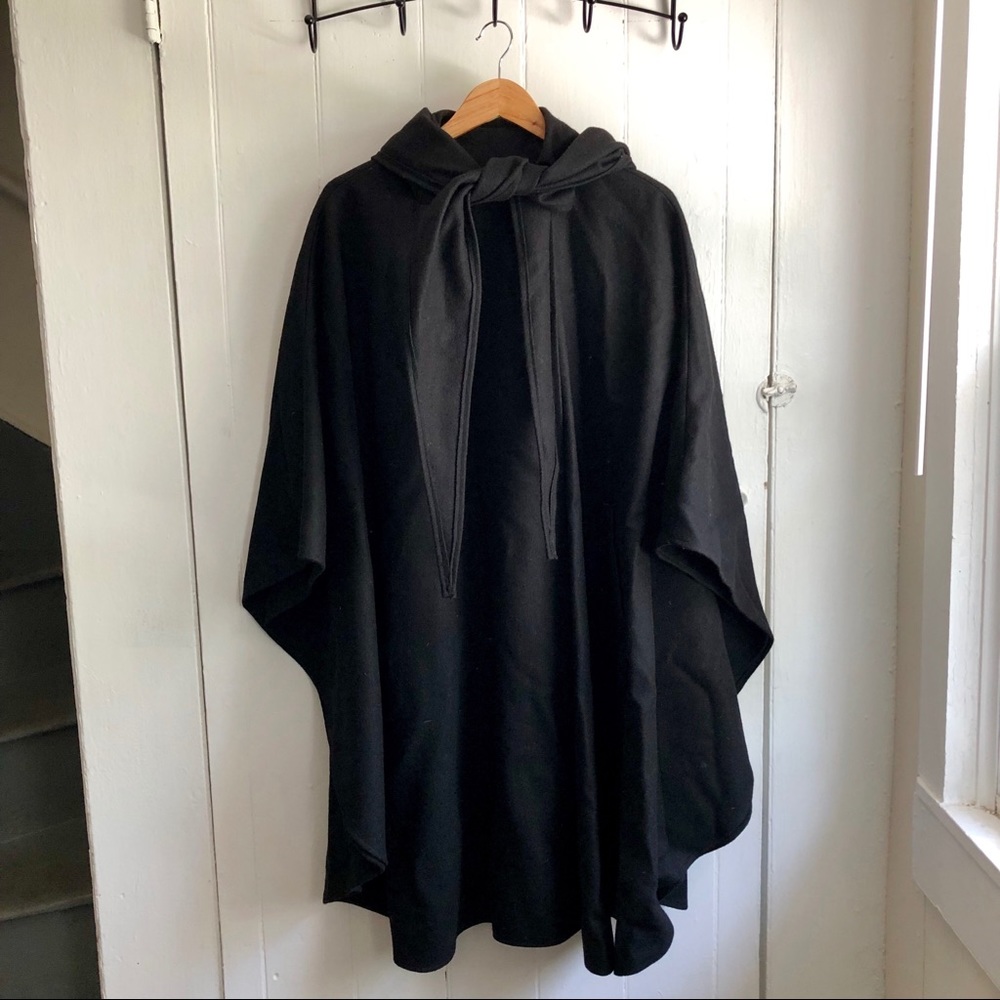 Vintage 1960s Black Wool Hooded Cape OSFM
